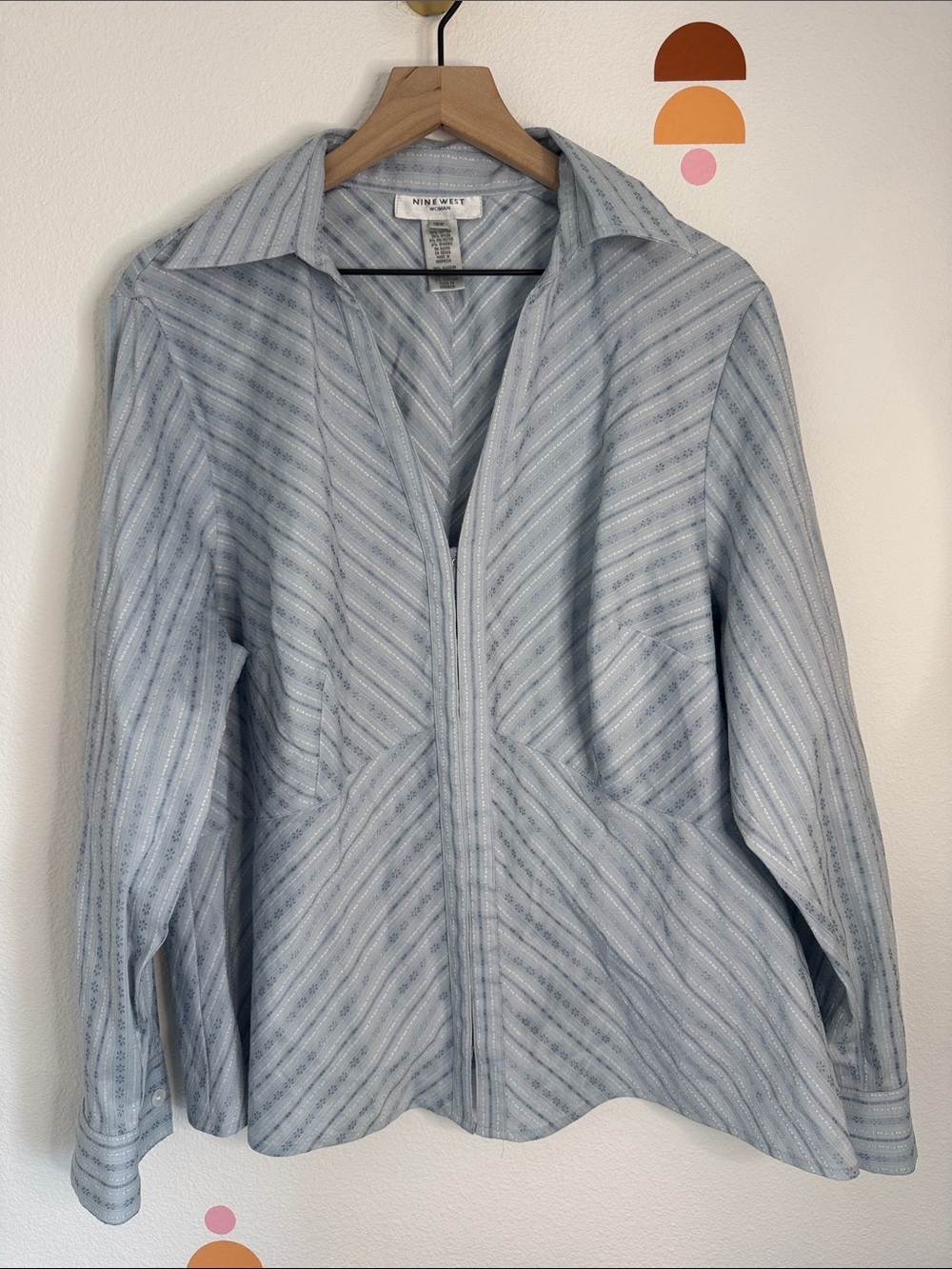 Nine West Pale Blue Striped Men’s Button-Down Shirt N0226